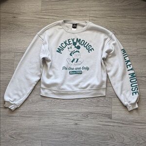 Disney White Crewneck Sweatshirt with Teal Mickey Graphic Size M